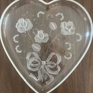 Mikasa Heart-Shaped Glass Plate with White Floral Design